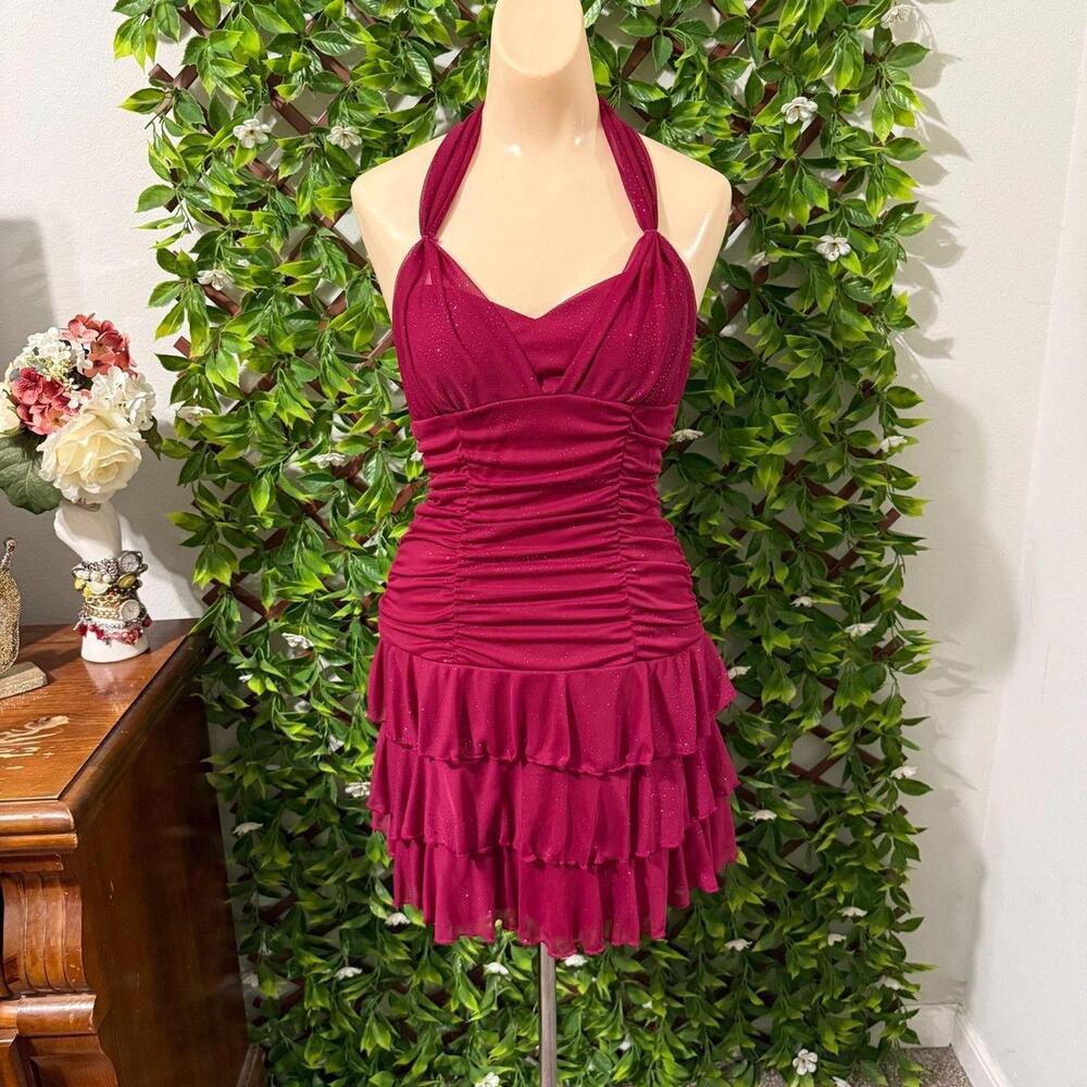 Chic Fuchsia Ruffled Halter Dress